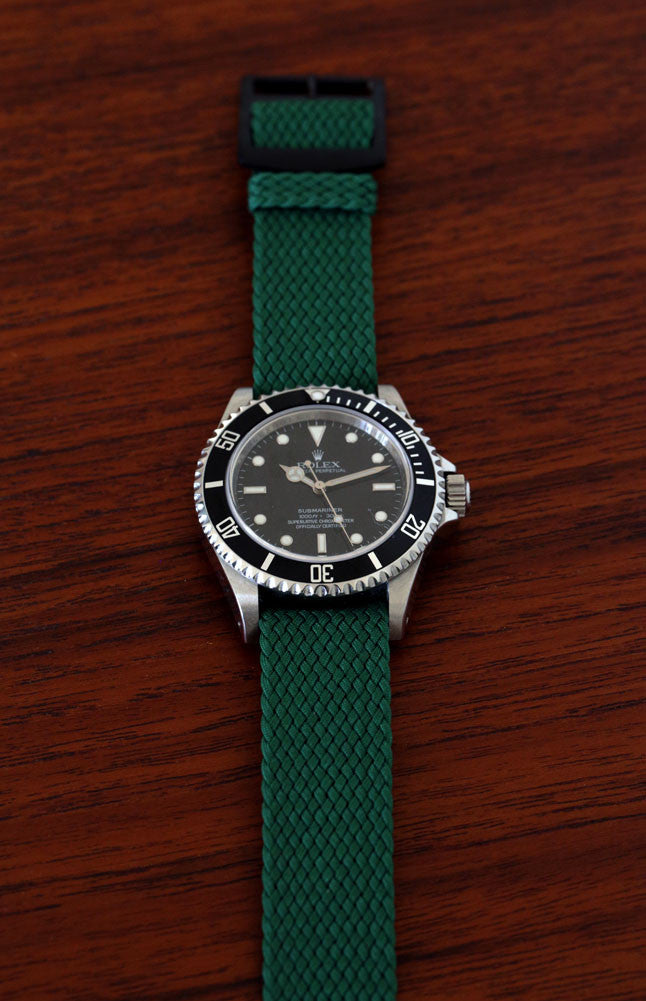 Braided Nylon Perlon Watch Strap Green PVD Buckle By DaLuca Straps.