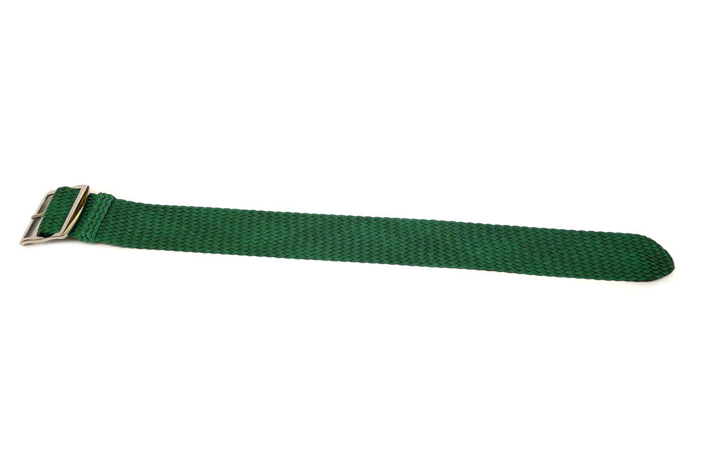 Braided Nylon Perlon Watch Strap Green Polished Buckle Main By DaLuca Straps.