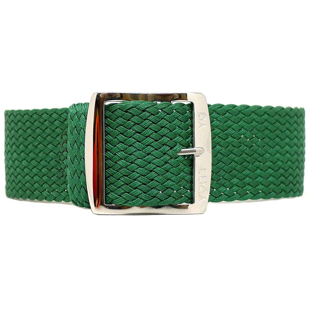 Braided Nylon Perlon Watch Strap Green Polished Buckle Main By DaLuca Straps.