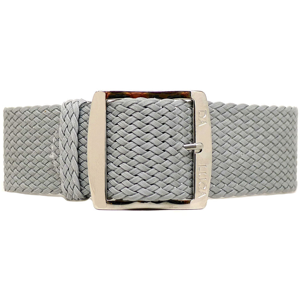 Braided Nylon Perlon Watch Strap Grey Polished Buckle Main By DaLuca Straps.