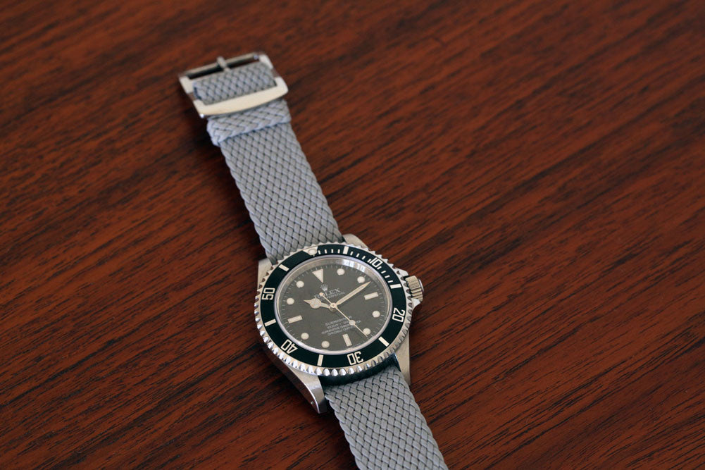 Braided Nylon Perlon Watch Strap Grey Polished Buckle Main By DaLuca Straps.
