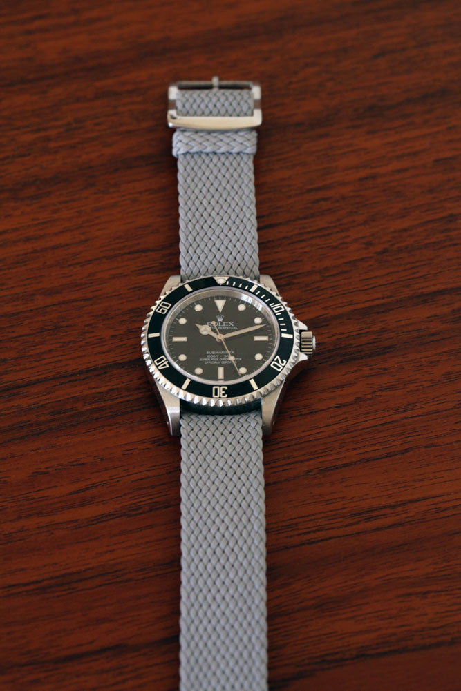 Braided Nylon Perlon Watch Strap Grey Polished Buckle Main By DaLuca Straps.