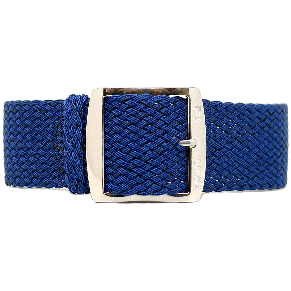 Braided Nylon Perlon Watch Strap Navy Polished Buckle Main By DaLuca Straps.