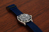 Braided Nylon Perlon Watch Strap Navy PVD Buckle Wood Angle By DaLuca Straps.