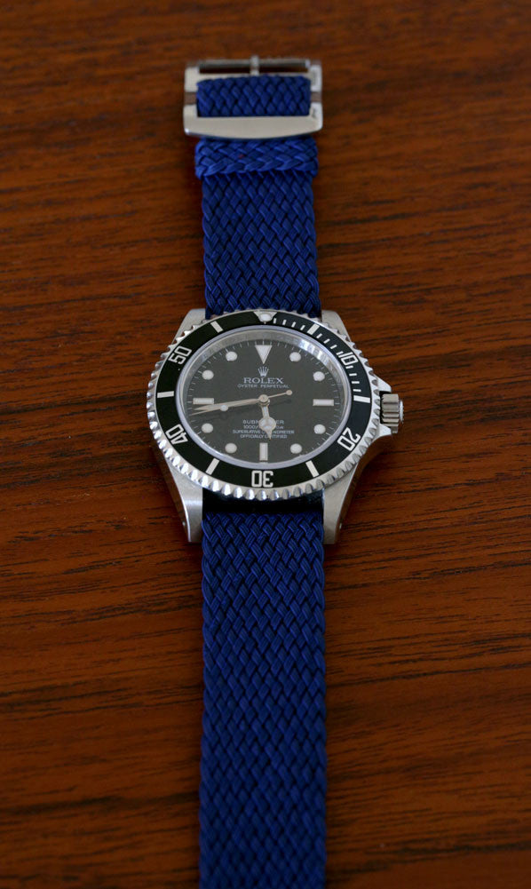 Braided Nylon Perlon Watch Strap Navy Polished Buckle Main By DaLuca Straps.