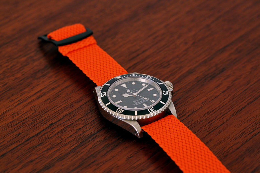 Braided Nylon Perlon Watch Strap Orange PVD Buckle By DaLuca Straps.