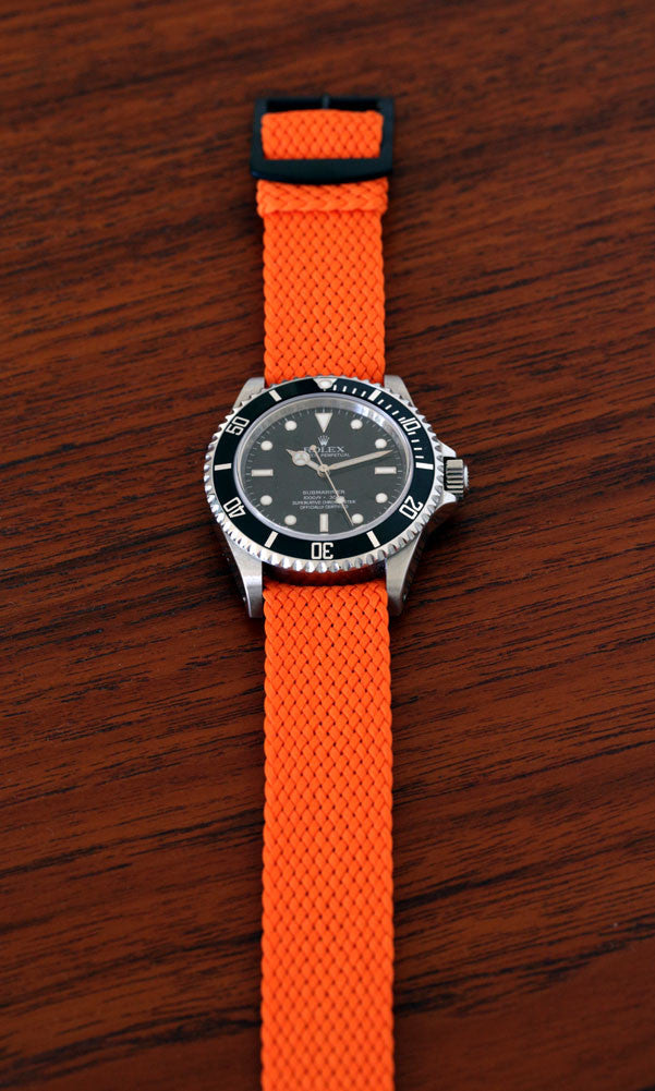 Braided Nylon Perlon Watch Strap Orange PVD Buckle By DaLuca Straps.