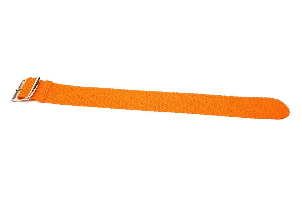 Braided Nylon Perlon Watch Strap Orange Polished Buckle Main By DaLuca Straps.
