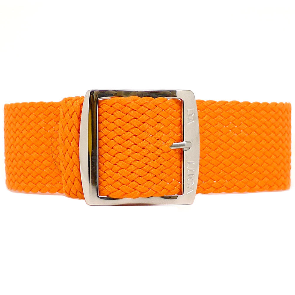 Braided Nylon Perlon Watch Strap Orange Polished Buckle Main By DaLuca Straps.