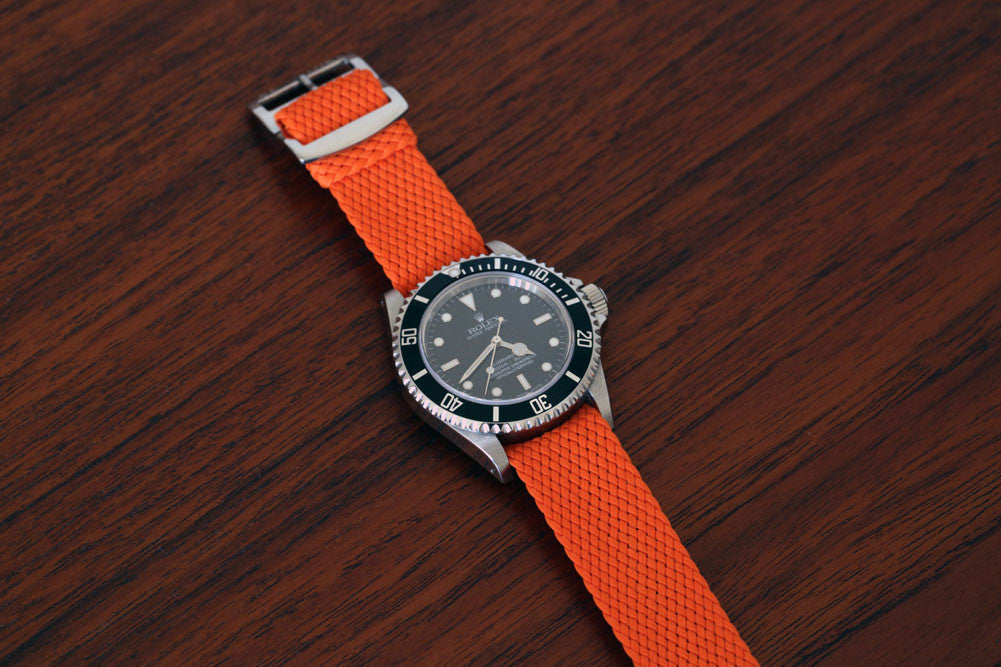 Braided Nylon Perlon Watch Strap Orange Polished Buckle Main By DaLuca Straps.