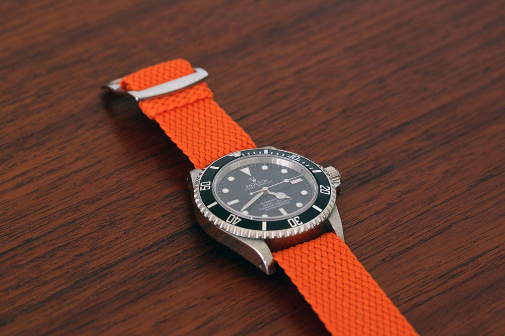 Braided Nylon Perlon Watch Strap Orange Polished Buckle Main By DaLuca Straps.