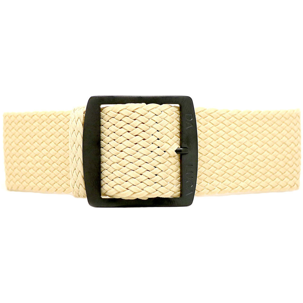 Sand Perlon Nylon Watch Strap With A Black PVD Buckle By DaLuca Straps.