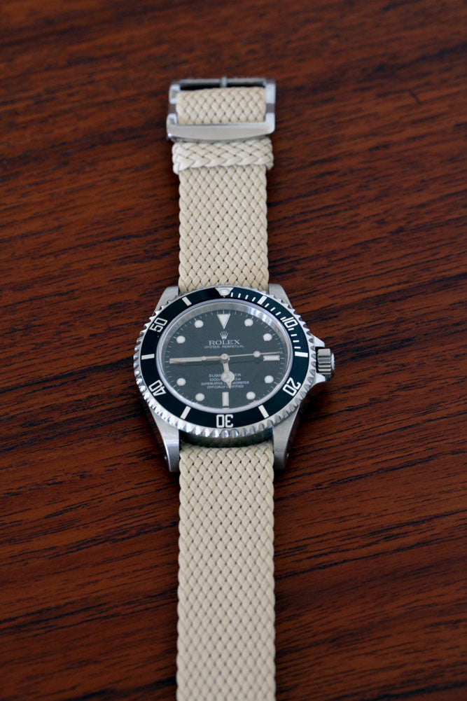 Braided Nylon Perlon Watch Strap Sand Polished Buckle Main By DaLuca Straps.