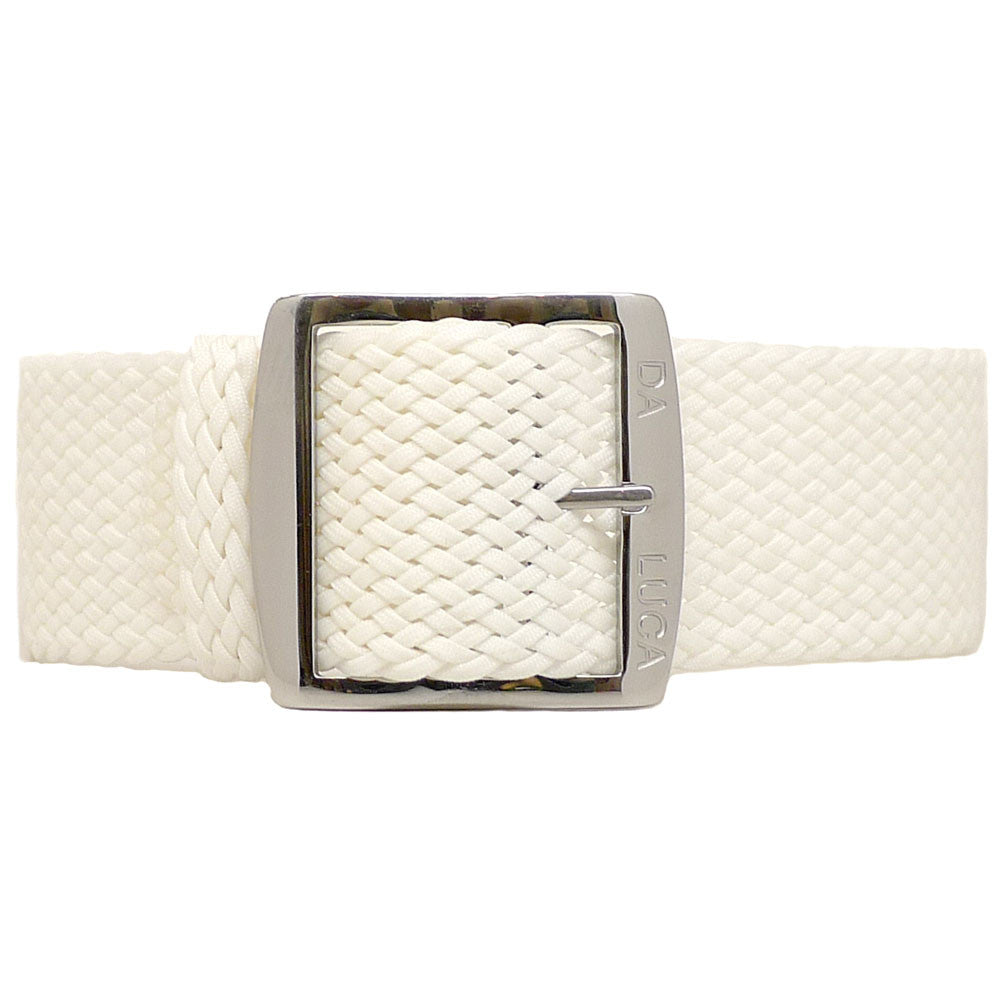 Braided Nylon Perlon Watch Strap White Polished Buckle Main By DaLuca Straps.