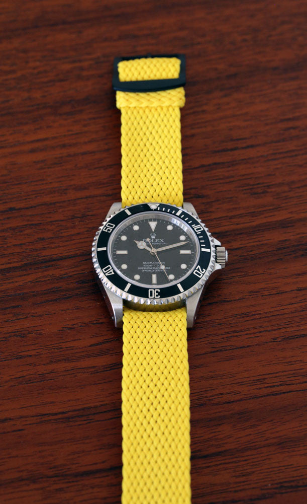 Braided Nylon Perlon Watch Strap Yellow PVD Buckle By DaLuca Straps.