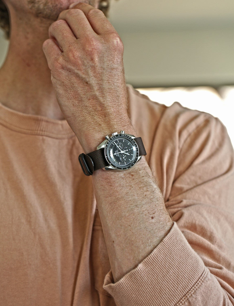 Brown Ballistic Nylon Military Watch Strap With A PVD Buckle By DaLuca Straps.