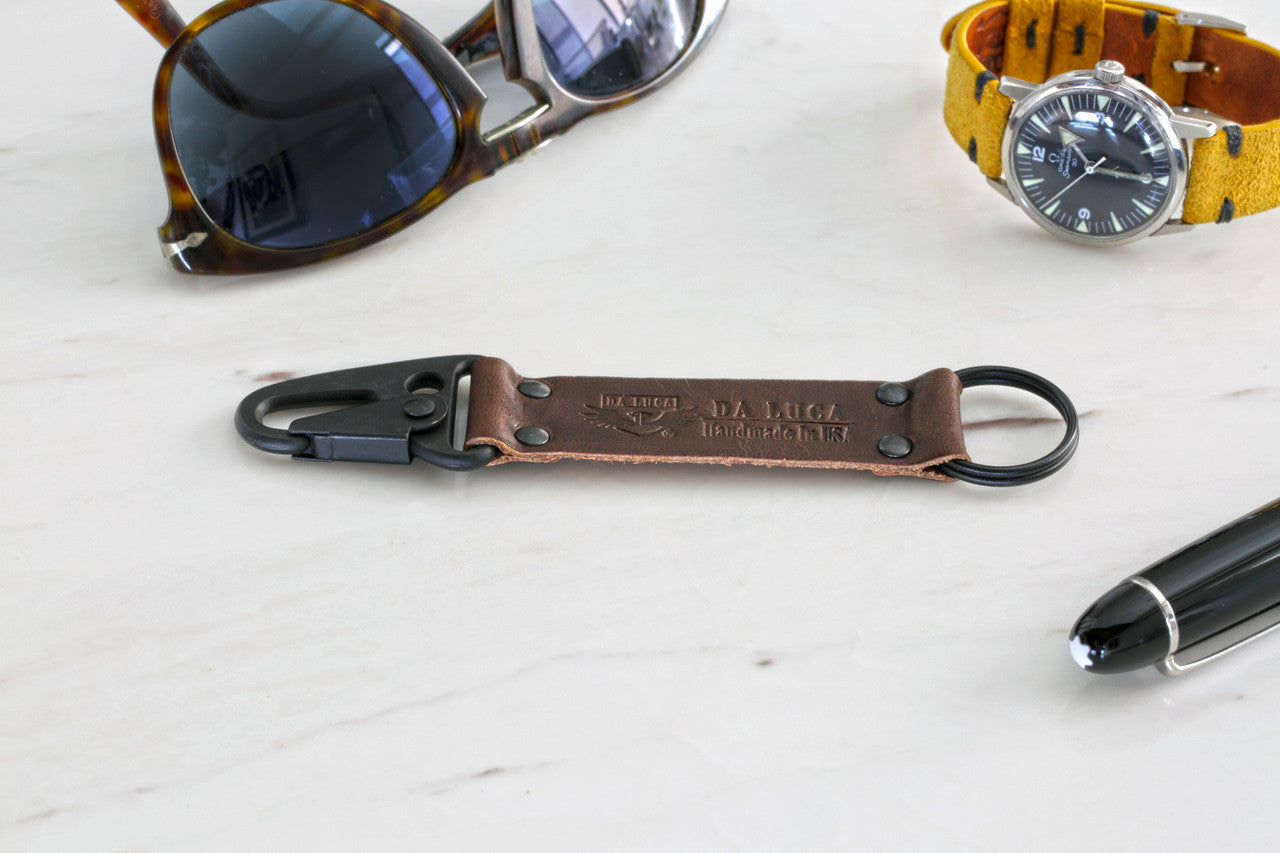 Keychain Made From Genuine Horween Brown Chromexcel Leather and Black PVD Hardware by DaLuca Straps.