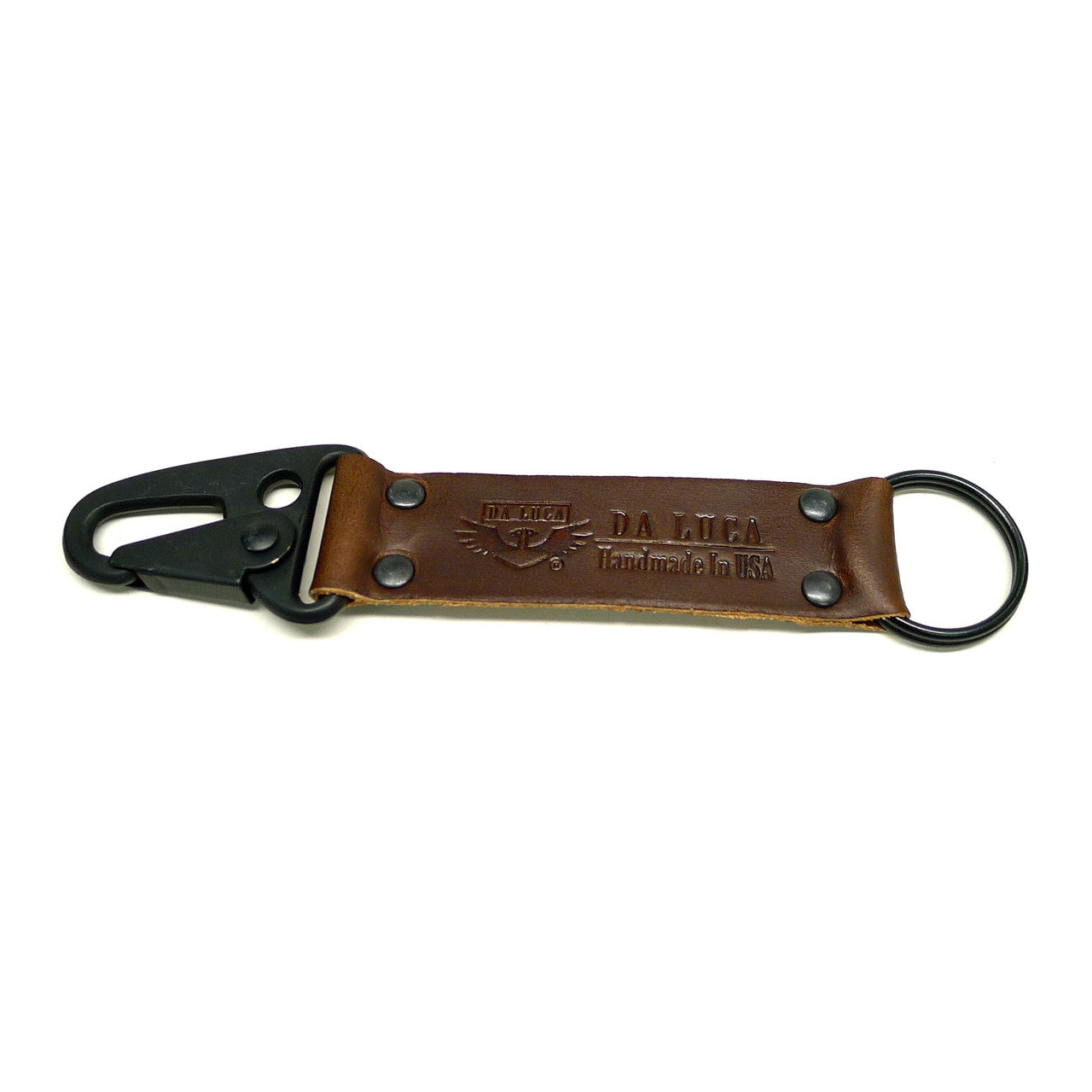 Handmade Keychain Made From Genuine Horween Brown Chromexcel Leather and PVD Hardware by DaLuca Straps.