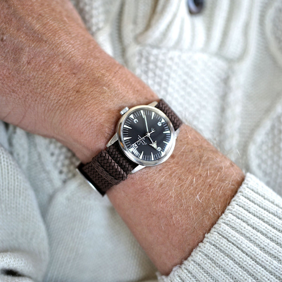 Braided Nylon Perlon Watch Strap Brown Polished Buckle Main By DaLuca Straps.