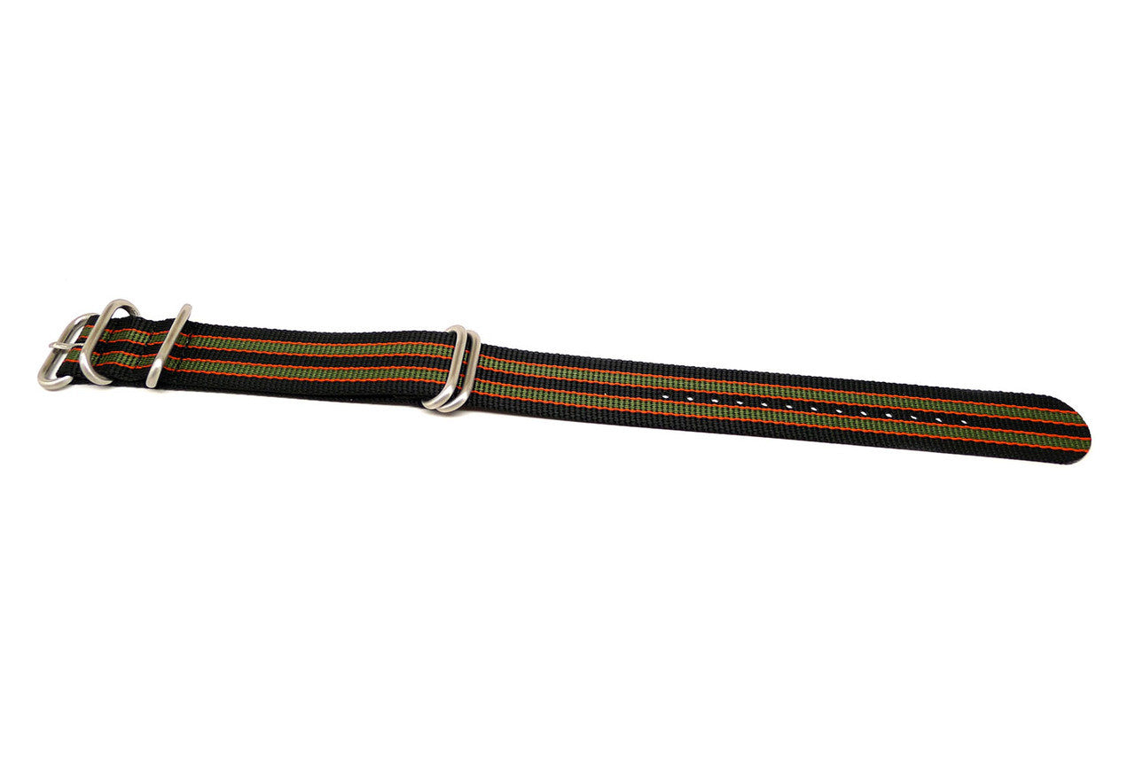 Goldfinger Ballistic Nylon Military Watch Strap With A Matte Silver Buckle By DaLuca Straps.