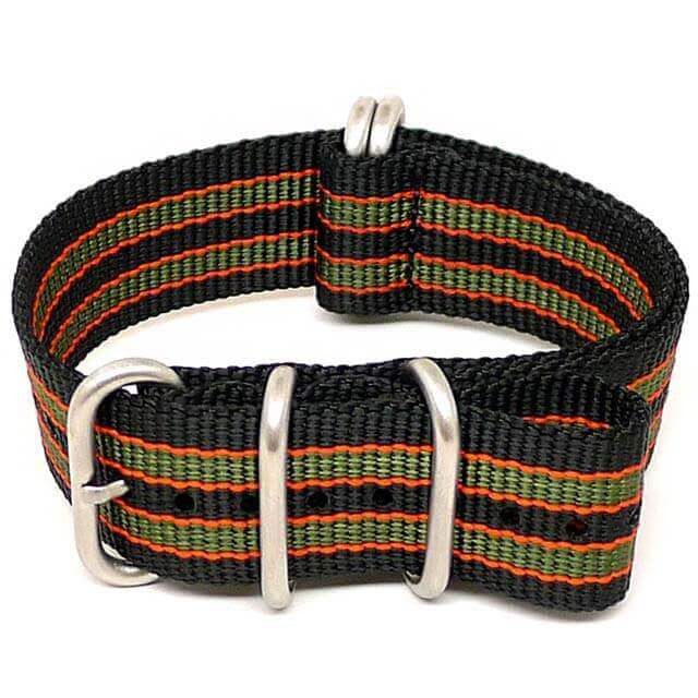 Goldfinger Ballistic Nylon Military Watch Strap With A Matte Silver Buckle By DaLuca Straps.