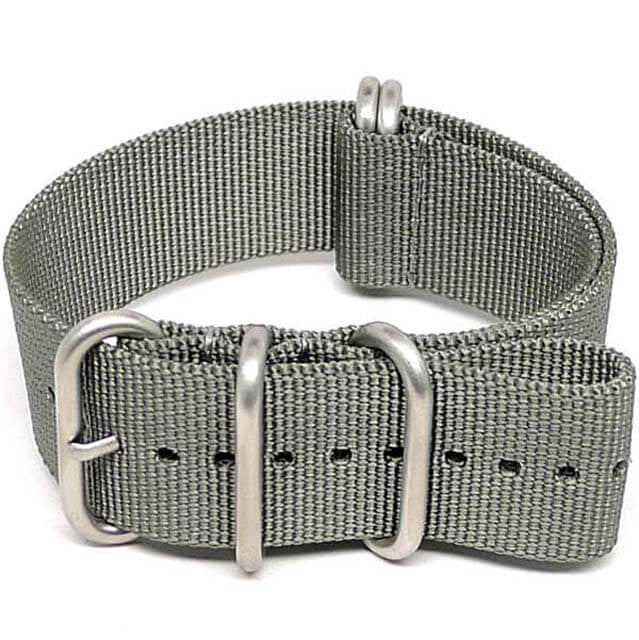 Grey Ballistic Nylon Military Watch Strap With A Matte Silver Buckle By DaLuca Straps.