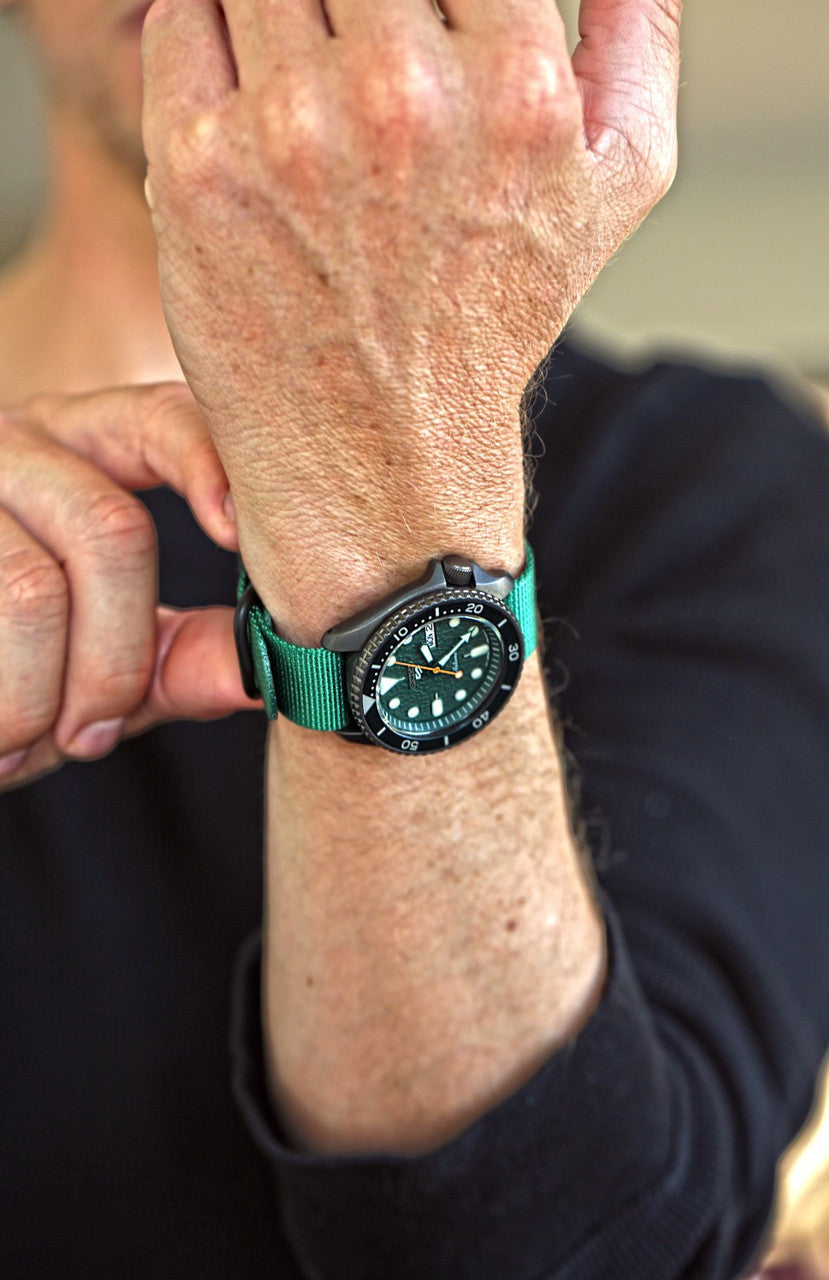 Single Piece Green Ballistic Nylon Military Strap PVD Main By DaLuca Straps.