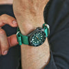 Green Ballistic Nylon Military Watch Strap With A Matte Silver Buckle By DaLuca Straps.