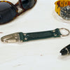 Close View Of Our Keychain Made From Genuine Horween Green Shell Cordovan Leather and Polished Hardware by DaLuca Straps.