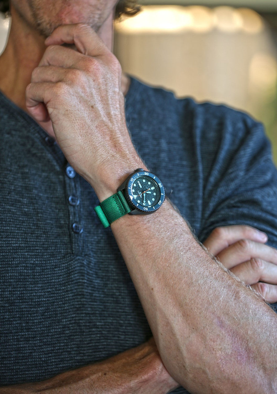 Two Piece Ballistic Nylon Watch Strap Green PVD By DaLuca Straps.