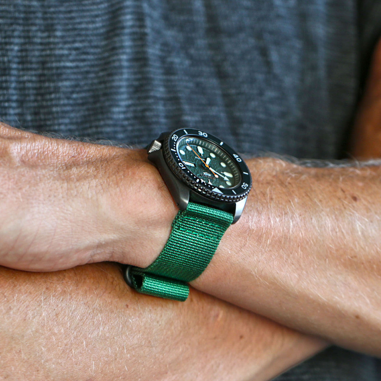 Two Piece Ballistic Nylon Watch Strap Green PVD By DaLuca Straps.