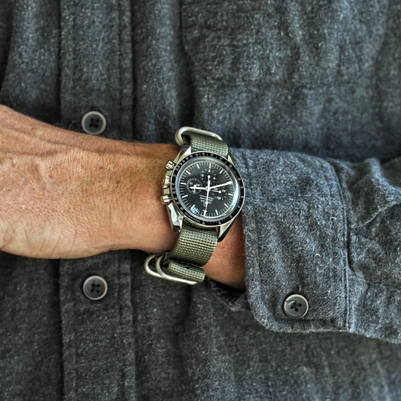 Grey Ballistic Nylon Military Watch Strap With A Matte Silver Buckle By DaLuca Straps.
