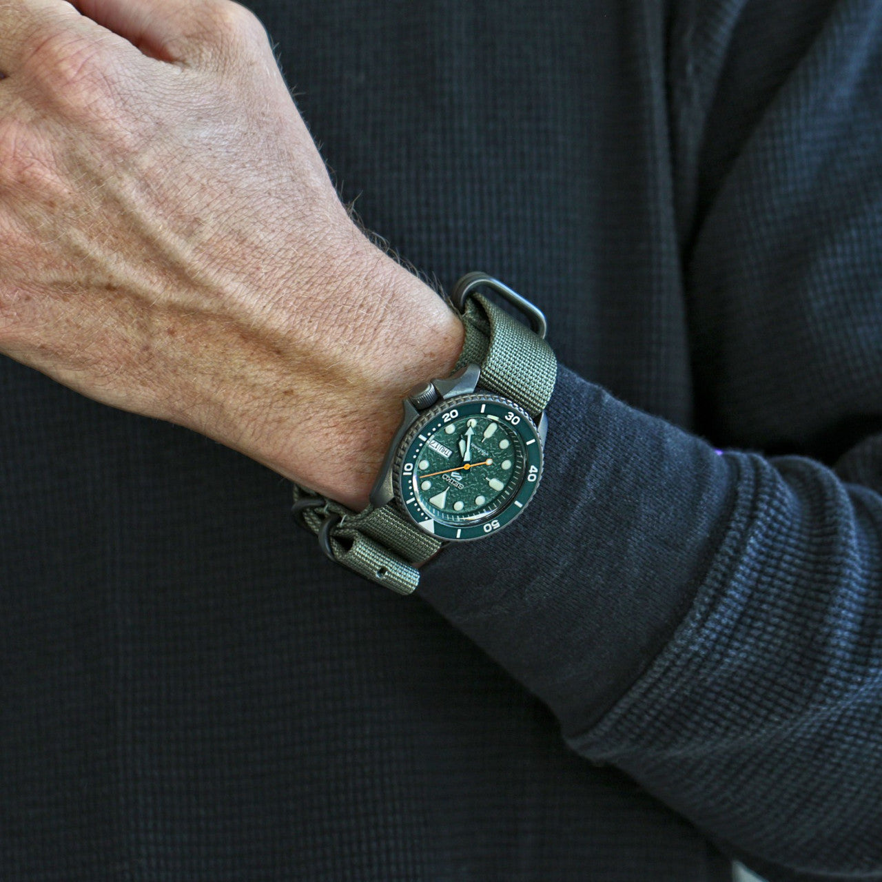 Grey Ballistic Nylon Military Watch Strap With A PVD Buckle By DaLuca Straps.