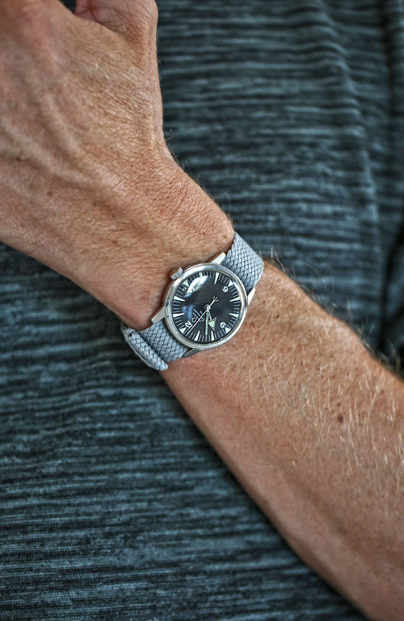 Braided Nylon Perlon Watch Strap Grey PVD Buckle By DaLuca Straps.