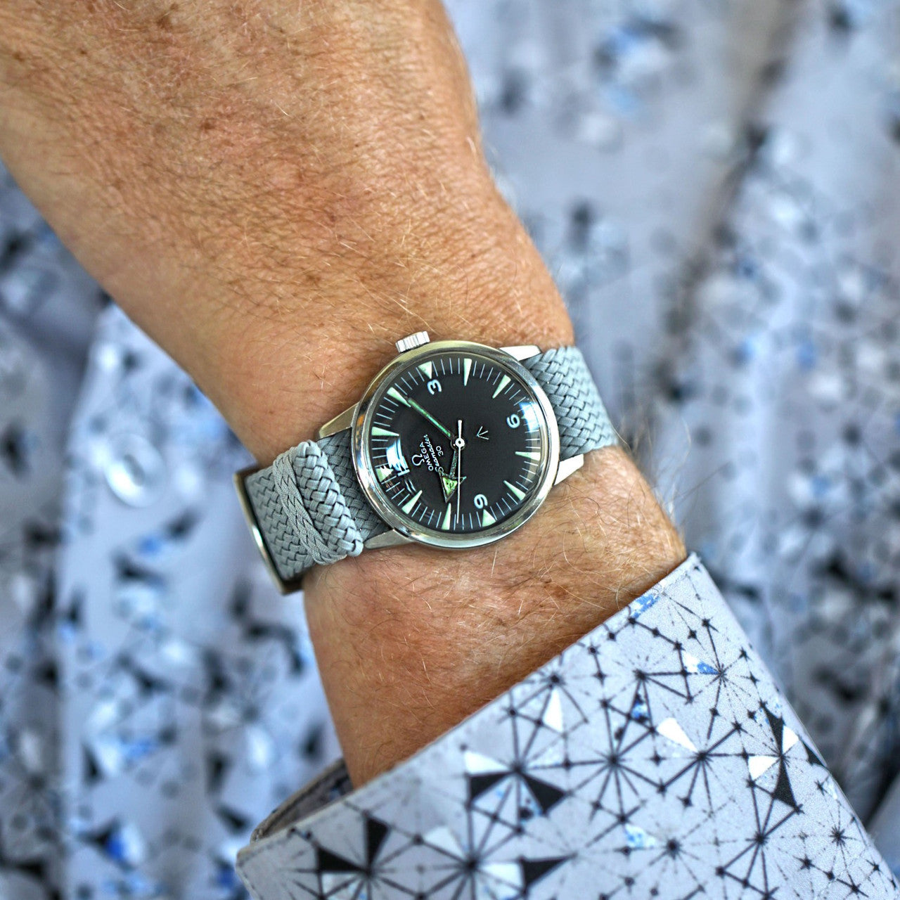 Braided Nylon Perlon Watch Strap Grey Polished Buckle Main By DaLuca Straps.