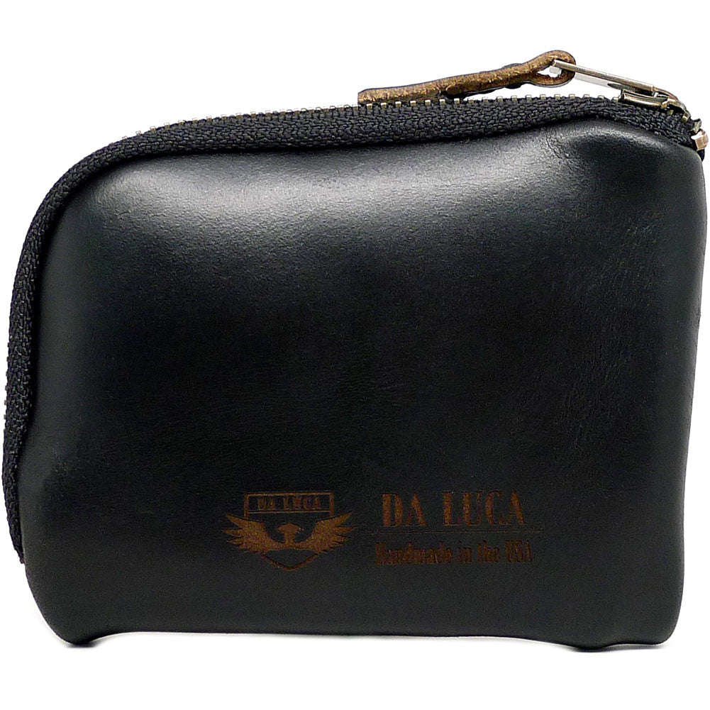 Back Of A Handmade Zip Wallet Made From Horween Black Chromexcel Leather with a Black Zipper DaLuca Straps.