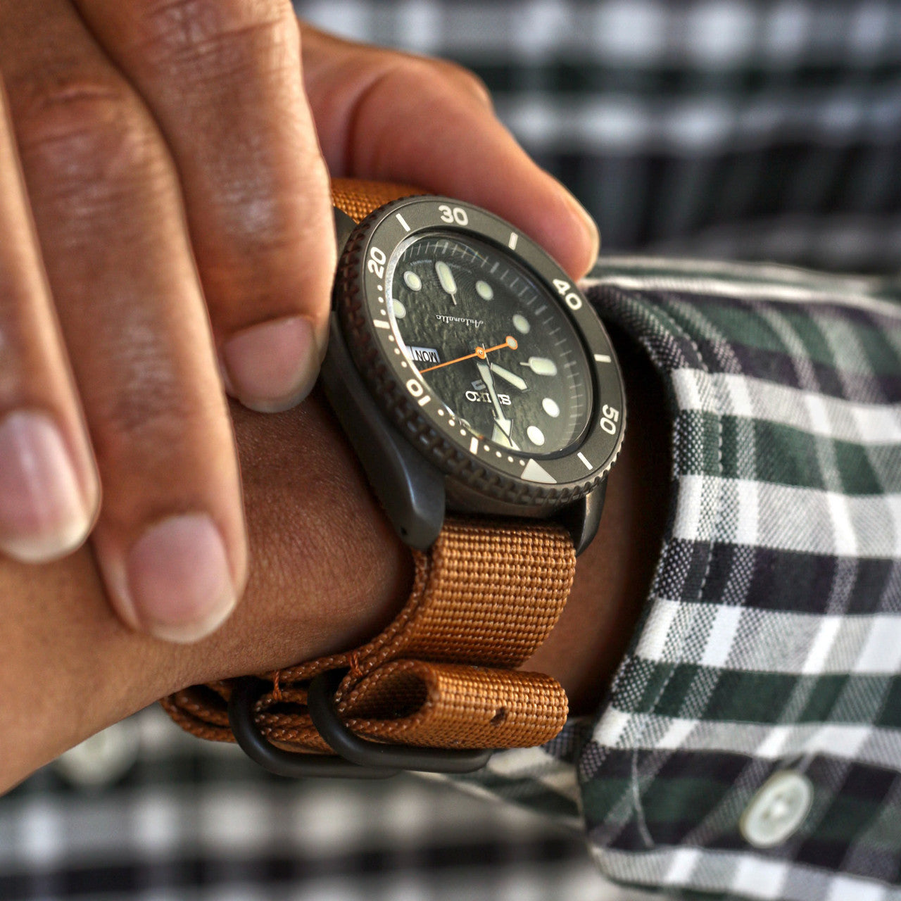 Light Brown Ballistic Nylon Military Watch Strap With A PVD Buckle By DaLuca Straps.