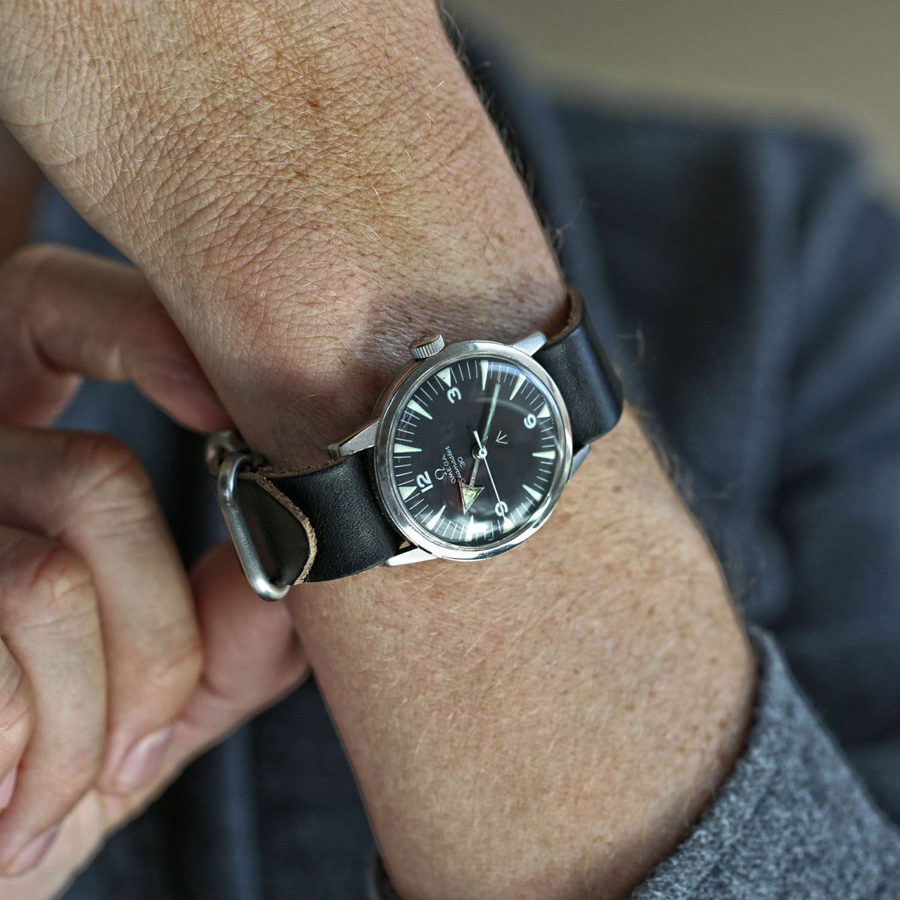 Military Single Piece Watch Strap Black Chromexcel Matte Main By DaLuca Straps.