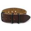 Military Single Piece Watch Strap Made From Horween Brown Chromexcel Leather With A PVD Buckle By DaLuca Straps.