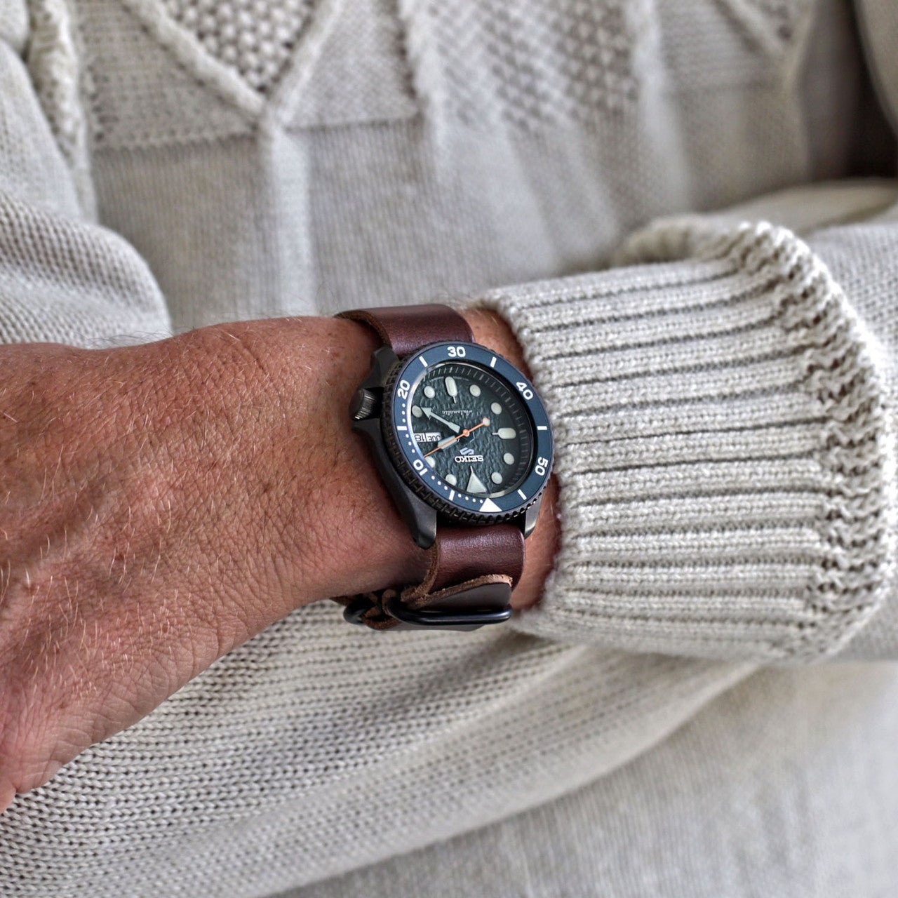 Military Single Piece Watch Strap Brown Chromexcel PVD By DaLuca Straps.