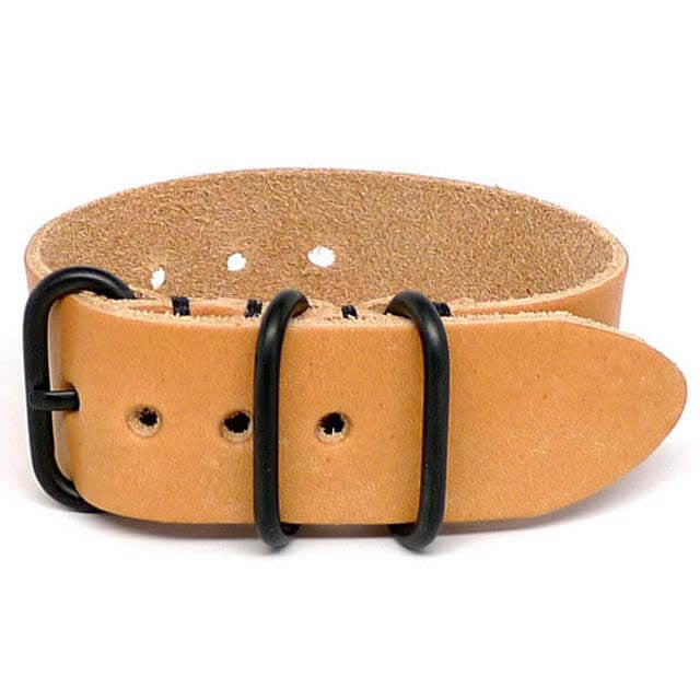 Military Single Piece Watch Strap Made From Horween Natural Essex With A PVD Buckle By DaLuca Straps.