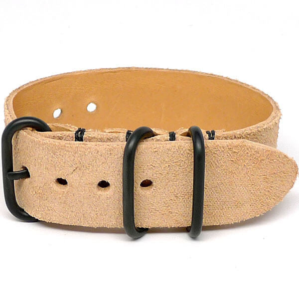 Military Single Piece Watch Strap Natural Essex Suede PVD By DaLuca Straps.