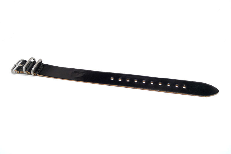 Military Single Piece Watch Strap Shell Cordovan Black Matte Long By DaLuca Straps.