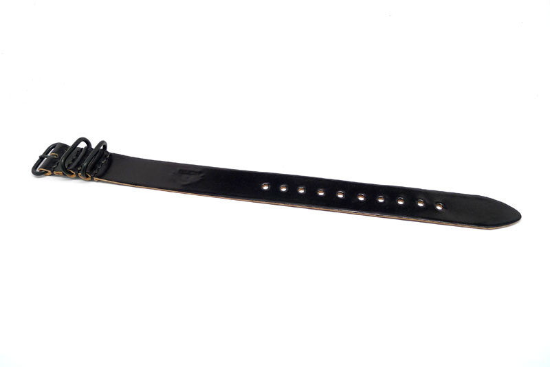 Our Military Single Piece Watch Strap Made From Horween Shell Cordovan Black Leather and PVD Buckle By DaLuca Straps.