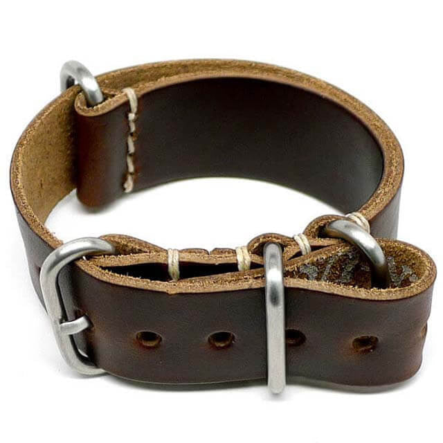 Leather Military Watch Strap Horween Brown Chromexcel Matte By DaLuca Straps.