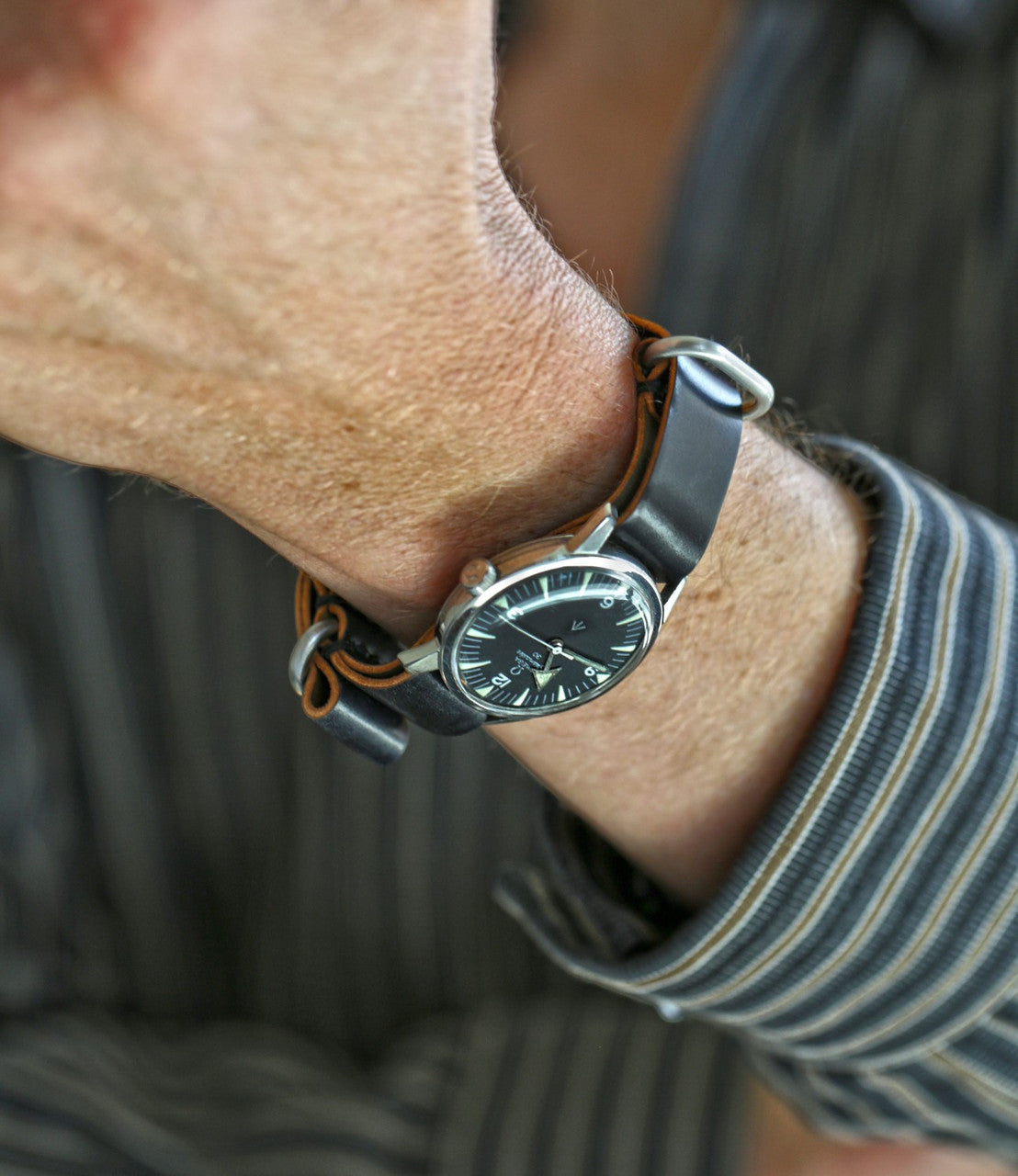 Horween Shell Cordovan Leather Watch Strap In Black Matte Silver Buckle By DaLuca Straps.