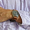 Military Single Piece Watch Strap Made From Horween Shell Cordovan Natural Leather and PVD Buckle By DaLuca Straps.