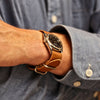 Natural Horween Shell Cordovan Leather Watch Strap On A Rolex Wearing A Blue Shirt By DaLuca Straps.