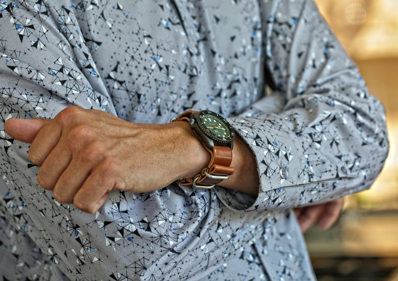 Natural Horween Shell Cordovan Leather Watch Strap Seiko Mod Shirt By DaLuca Straps.