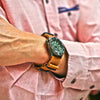 Natural Horween Shell Cordovan Watch Straps On A Seiko 5 Wearing A Pink Shirt By DaLuca Straps.